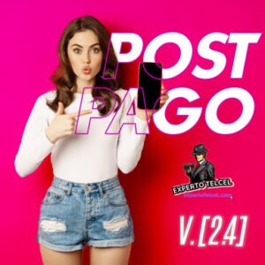 Mujer con celular en la mano promocionando Postpago