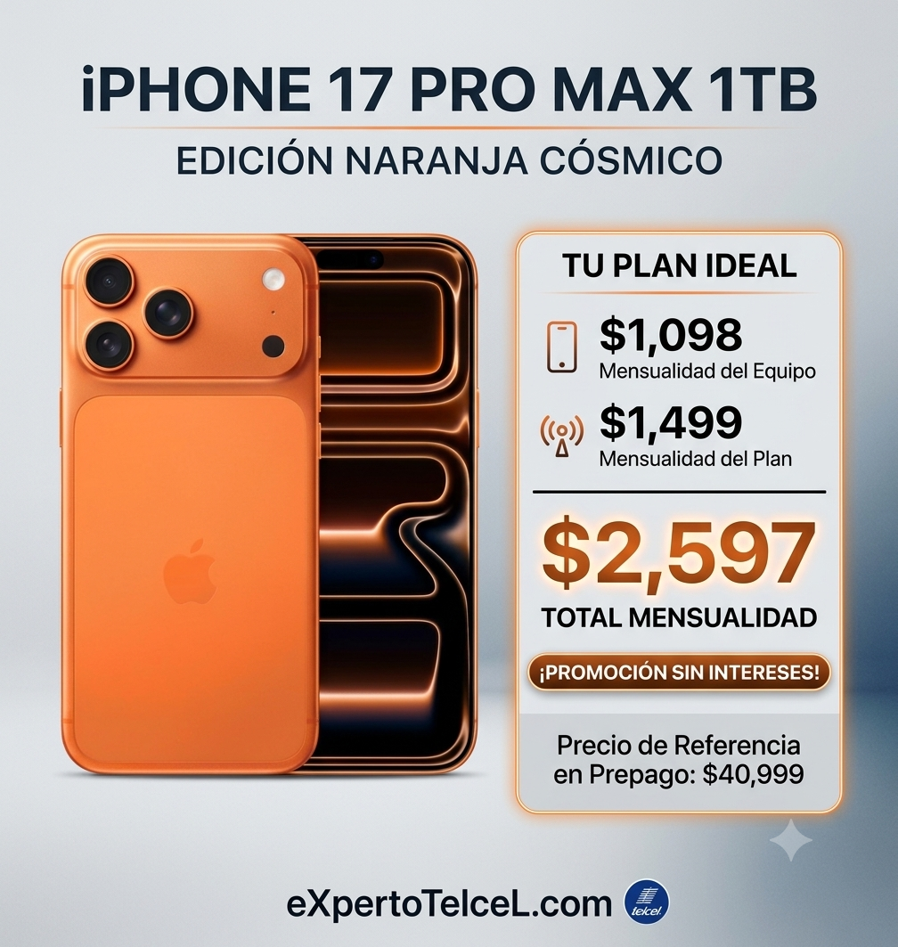 Iphone 17 Pro Max 1TB | Plan TelceL 1 IPHONE 17 PRO MAX 1TB EXPERTOTELCEL.COM