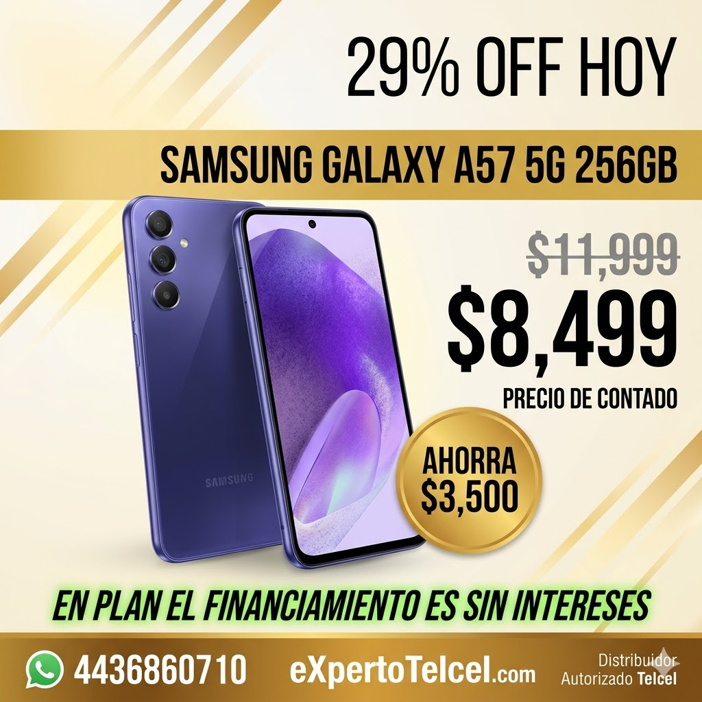 Samsung Galaxy A57 5G 256GB prepago Telcel 2026