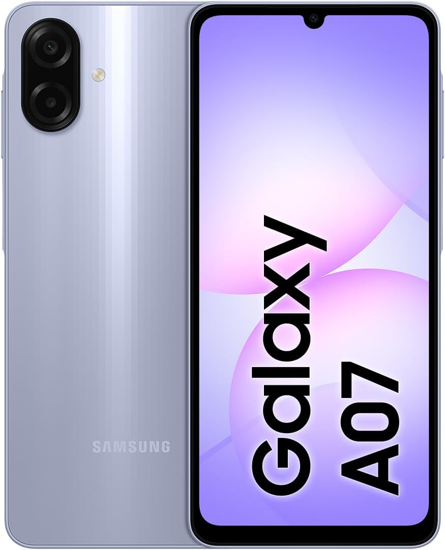 Samsung Galaxy A07 128GB color Morado — frente y trasera en Telcel